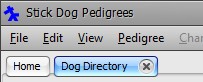 The Stickdog Pedigrees Program showing the Close the Dog Directory Button