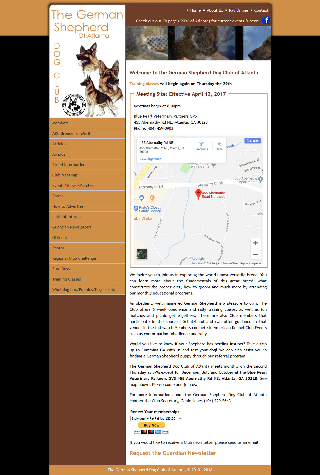 German Shepherd Club of Atlanta Website Screenshot